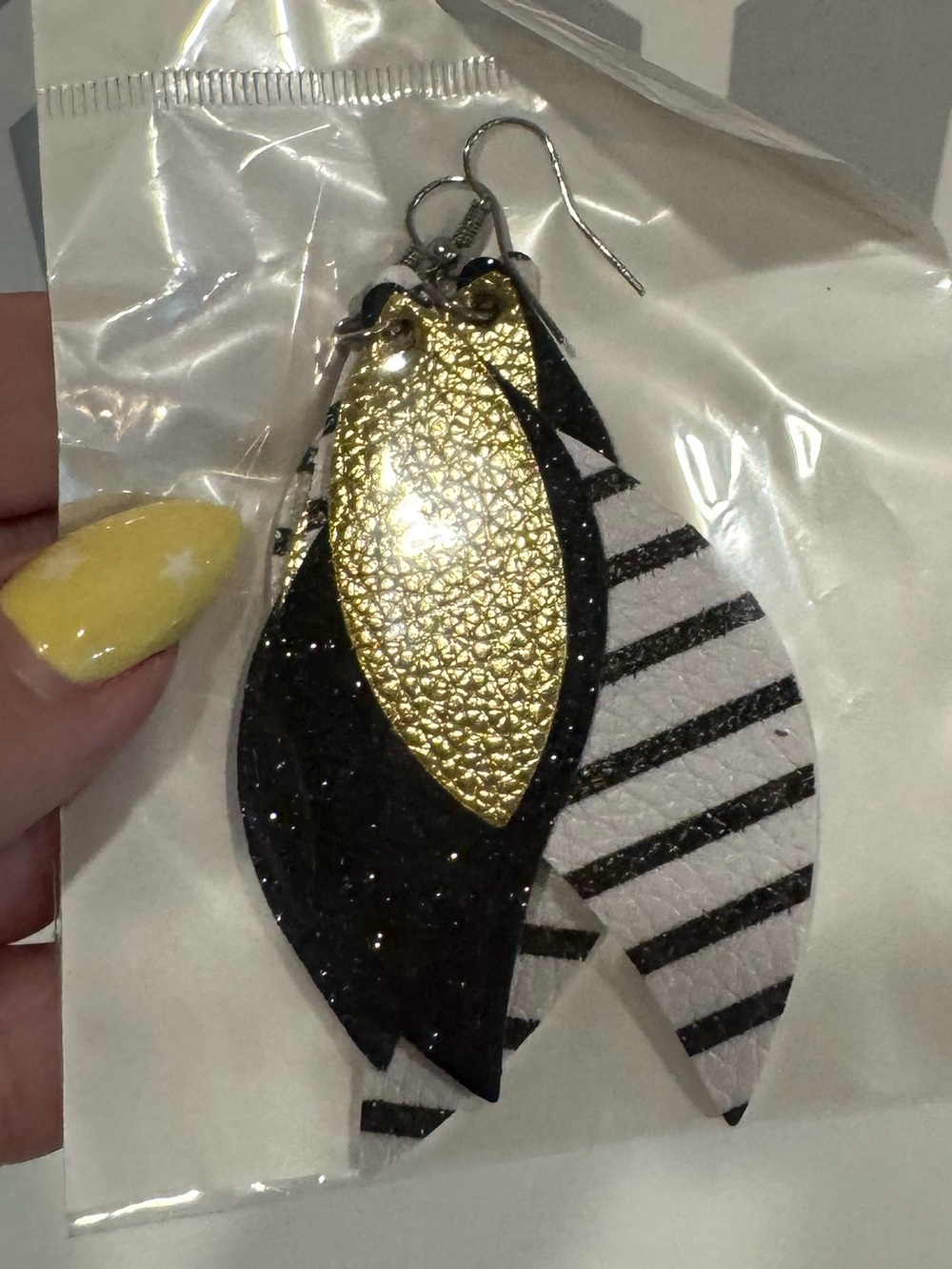 Two pairs Stylish Black, Red & Gold Layered Leaf Earrings